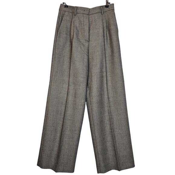 Fendi Fleece Pixel Fleece Wool Houndstooth Wide‎ Leg Brown Pleated Pants Size 8 - Picture 1 of 14